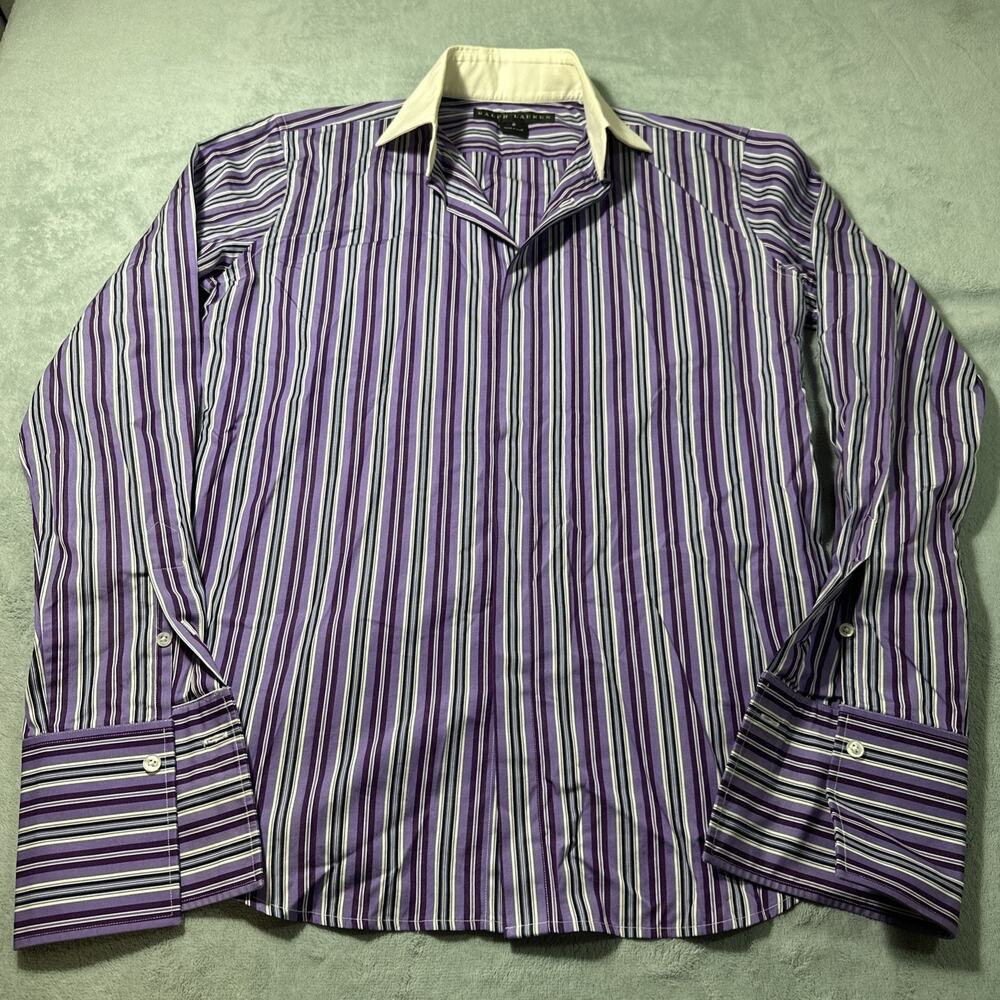 90s Ralph Lauren Black Label Button Up Dress Shirt Womens Medium 8 Purple Retro